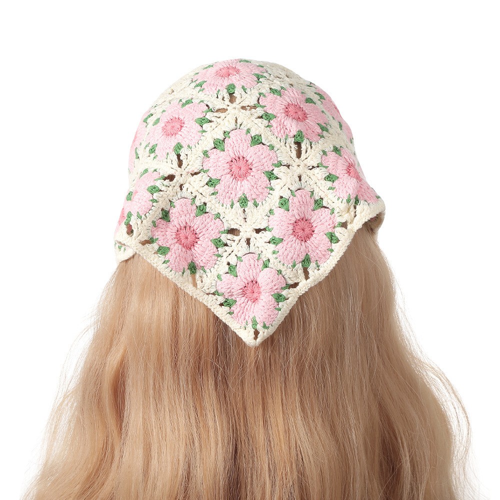 Head Wrap Turban - Vintage Weaving Knitting Flower Triangle Headscarf