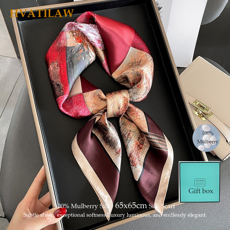 100% Real Silk Square Scarf Wo - Ascot Neck Scarf ulasan dan harga