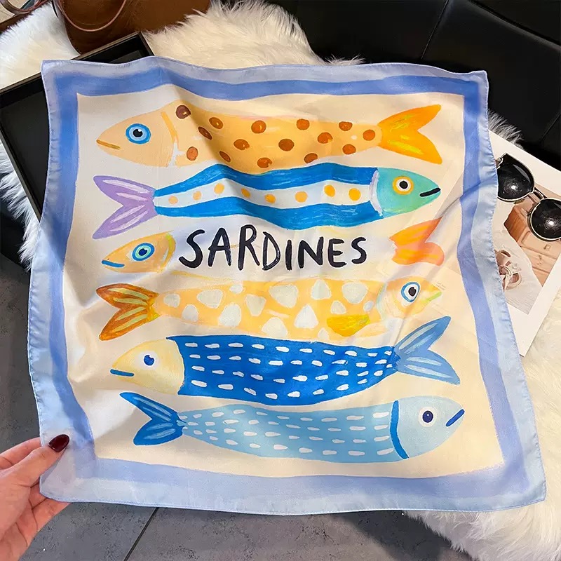 Fashion Fish Pattern Square Si - Silk Neck Scarf ulasan dan harga