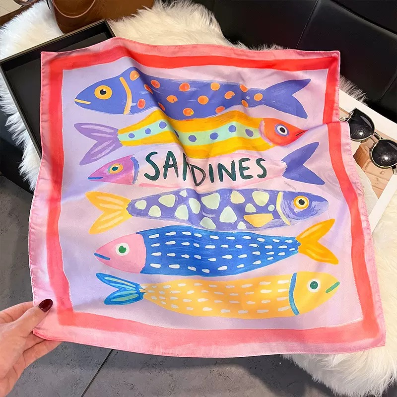 Fashion Fish Pattern Square Si - Silk Neck Scarf ulasan dan harga