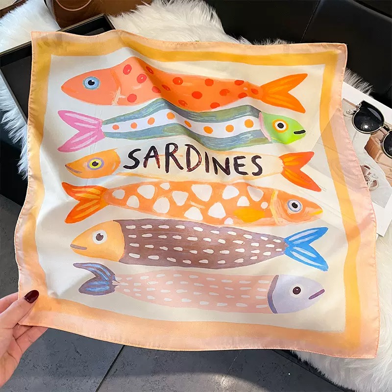 Fashion Fish Pattern Square Si - Silk Neck Scarf ulasan dan harga